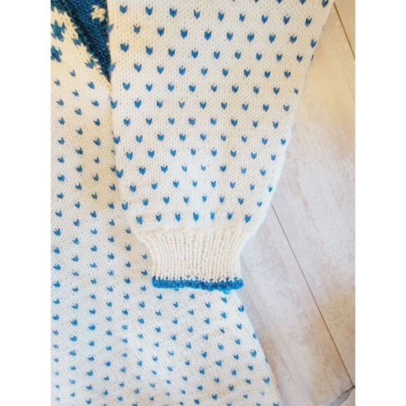 Vintage Wool Sweater‎ Nordic Snowflakes Hand Made Size Large Lt Blue Cream 80's - Picture 7 of 7